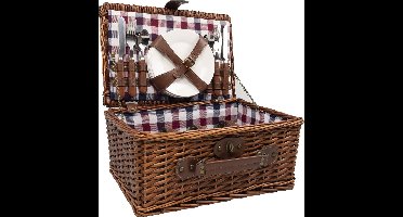 Svenska Living - Picknickmand - 21delig - 4 Personen - Rood Blauw geblokt - 40cmx28cmx18cm
