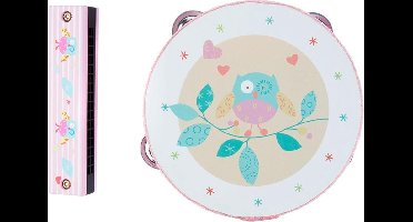 MUSIC SET WITH TAMBOURINE AND HARMONICA - PINK OWL PRINT (NET)