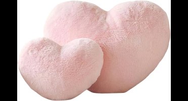 S&E Zachte Hartvormige Kussen - Pluche Konijnenbont Decoratief Kussen voor Bank, Bed of Slaapkamer - Perfect Valentijnscadeau voor Meisjes en Vrouwen - 33 x 25 cm - Roze
