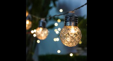 Lichtsnoer buiten 'Diamond' - 10 lampen - ca. 1,5 meter lang - Warm wit licht (2700K) - IP65 - 8 lichtstanden - Diamantvormige lampen - Buitenlampen op zonne-energie