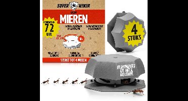 Super Ninja Mierenlokdoos - Ecologisch, Veilig en Effectief Mieren Bestrijden - 4 Mierenlokdoosjes - Voor Binnen en Buiten - Verwijdert Snel de Hele Kolonie - Werkzaam tot 4 weken