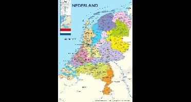 Nederland kaart poster - steden - rivieren - provincies - Amsterdam - Den Haag - Rotterdam - Friesland - 30 x 40 cm