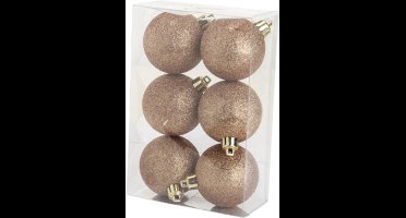 Cosy @ Home Kerstbal - set 6 - glitter roze - dia.6cm - kunststof