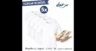 T Shirt Heren - 5 Stuks Daiber Ronde Hals T Shirts, 100% Katoen - Wit (Maat S) inclusief 2 TLRGolf Wasknijpers