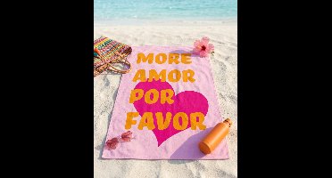 Strandlaken 100x180 cm 100% Polyester | More Amor Por Favor Roze Fuchsia Oranje Hart XL