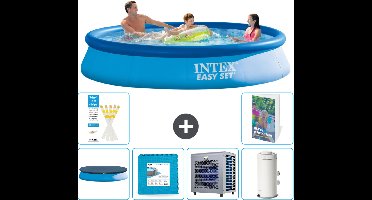 Intex Rond Opblaasbaar Easy Set Zwembad - 366 x 76 cm - Blauw - Inclusief Afdekzeil - Vloertegels - Warmtepomp - Zwembadfilterpomp - 7-delig