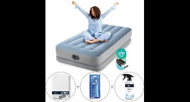 Intex Dura-Beam Comfort luchtbed | Eenpersoons | 191 x 99 x 36 cm | Inclusief bijpassend hoeslaken + reparatiekit + luchtbedverfrisser