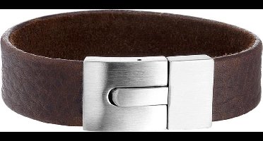 Vigor Armband Leder Mat 15 mm 17,5 cm - Staal