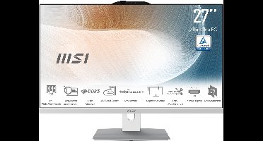 MSI Modern AM272P 1M-847EU Intel Core 5 120U 68,6 cm (27") 1920 x 1080 Pixels Alles-in-één-pc 8 GB DDR5-SDRAM 512 GB SSD Windows 11 Pro Wi-Fi 6E (802.11ax) Wit