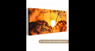 OneMillionCanvasses - Canvas - Schilderij - Zon - Planten - Oranje - Horizon - Foto op canvas - Canvas doek - 160x80 cm - Wanddecoratie
