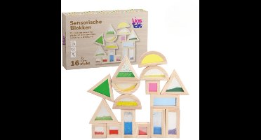 LiasToys - Sensorische Blokken - 16 Stuks - Gekleurd Zand, Water & Kralen - Montessori Speelgoed