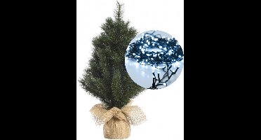 Mini kerstboom 45 cm - met kerstverlichting helder wit 300cm -40 leds