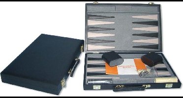 Backgammon Koffer 46 cm. Zwart Effen HOT Games