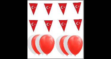 Turkije feestpakket- 2x Vlaggenlijn 10 meter + 20 ballonnen rood/wit - Versiering Slinger Feestdecoratie Decoratie