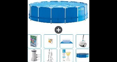 Intex Rond Frame Zwembad - 457 x 122 cm - Blauw - Inclusief Pomp - Ladder - Grondzeil - Afdekzeil - Speelgoed - Stofzuiger - 9-delig