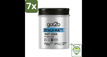 7 x Got2B - Styling Paste - Beach Matt - 100 ml - Grootverpakking - Beach Look - Matte Styling - Surfer Look - Natuurlijke Styling - Vegan Styling