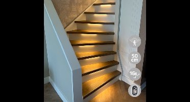 Trapverlichting led met bewegingssensoren - 16 treden - 50 cm - Warm Wit (2700K) - 420 lm - Met draadloze 3-knops-dimmer (RF) - Complete set voor max. 16 treden