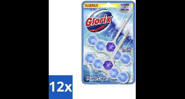12 x Glorix - Toiletblok - Power Clean Ocean - Frisse Geur - 2 blokken - Toilet Schoonmaak - Toiletblok - Wc Reiniging - Anti-kalk - Frisse Wc