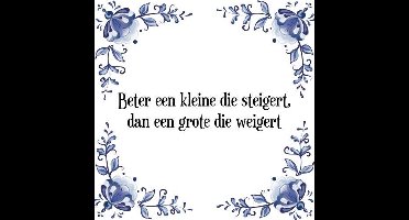 Tegeltje met Spreuk (Tegeltjeswijsheid): Beter een kleine die steigert, dan een grote die weigert + Kado verpakking & Plakhanger