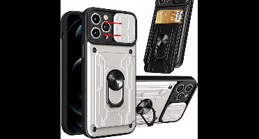 Hoesje Geschikt voor iPhone 12 Pro Max met pashouder / Ringhouder / lens bescherming – Wit