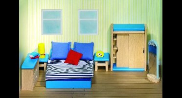 Goki Houten poppenhuis moderne slaapkamer 14-delig