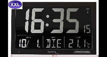 Technoline WS8007 - Wandklok - Tafelklok - Rechthoek - Radiogestuurde tijdsaanduiding - 12/24H - Datumaanduiding - Alarm - Binnentemperatuur - Zwart