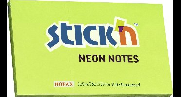 Stick'n sticky notes - 76x127mm, neon groen, 100 memoblaadjes