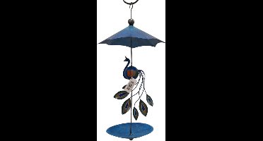 Tuindecoratie, Vogelvoerbakje met Pauw, Art Bizniz, Blauw, BW24199, Metaal, 30x30x57 cm