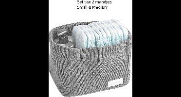 Meyco baby mandjes knots / Grijs / 2 stuks / Small en Medium / Commode mandjes / Opbergmandjes babykamer