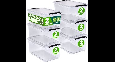 DEUBA Opbergbox Set van 6 - 2l BPA Vrij Stapelbaar - 19,5x15x11,5cm