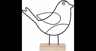 Cosy @ Home Vogel op houten standaard - 15,5x4H15cm - metaal zwart