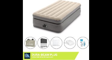 Intex Luchtbed - 1-Persoons - 99 x 191 x 51 cm - Grijs - Inclusief pomp - Hoeslaken - Kussen - Kussenbeschermer en Reparatieset