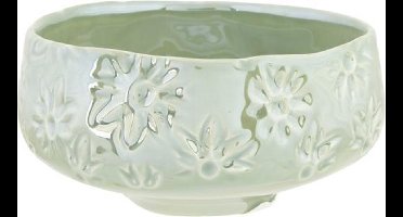 Schaal Flowers Lustre Finish Grijsgroen16x16xh8cm Rond Aardewerk