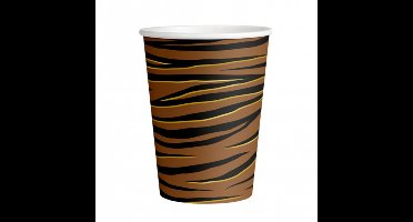 Papieren drinkbekers | 8 stuks | Kleur: Bruin | Thema: Tijger