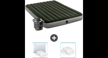 Intex Luchtbed - 2-Persoons - 152 x 203 x 25 cm - Groen - Inclusief pomp - Kussen en Kussenbeschermer