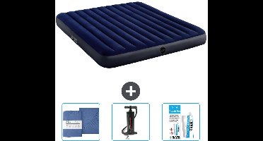 Intex Luchtbed - 2-Persoons - 183 x 203 x 25 cm - Blauw - Inclusief Hoeslaken - Pomp en Reparatieset