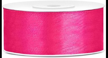 PartyDeco - Satijn lint hard roze 25 mm /rol 25 m