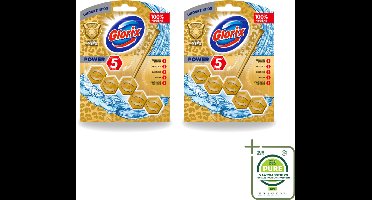 2 x Glorix - Power 5 - Toiletblok - Gold & Fresh - Limited Edition - Langdurige Frisheid - 1 Blok - Grootverpakking - Vaatwasstrips - Toiletblok - Hygiëne - Frisheid - Kalkverwijdering - Luxe Geur
