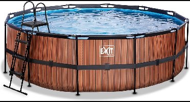 EXIT Wood Frame Zwembad ø450 - Opzetzwembad - met Filterpomp - Rond - Bruin