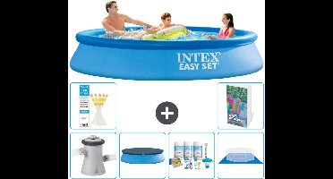 Intex Rond Opblaasbaar Easy Set Zwembad - 305 x 61 cm - Blauw - Inclusief Pomp - Afdekzeil - Onderhoudspakket - Grondzeil - 7-delig