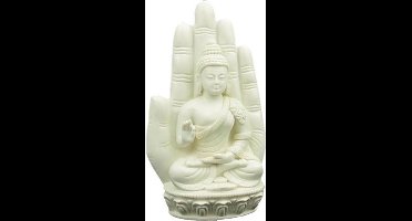 Boeddha in hand wit - 14x23 - Polyresin