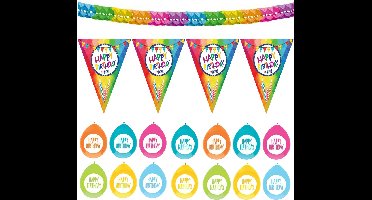 Haza Verjaardag versiering pakket Happy Birthday - ballonnen/vlaggetjes/feestslinger