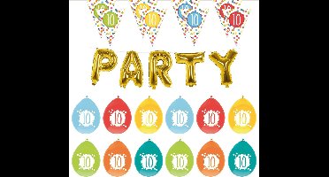 Haza - Verjaardag 10 jaar feestartikelen pakket vlaggetjes/ballonnen