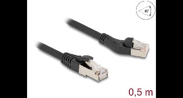 Delock RJ45 Network Cable Cat.8.1 S/FTP plug 45° left angled to plug straight up to 40 Gbps 0.5 m black