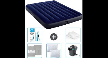 Intex Luchtbed - Twijfelaar - 137 x 191 x 25 cm - Blauw - Inclusief Hoeslaken - Kussen - Pomp - Reparatieset en Kussenbeschermer