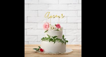 PartyDeco - Cake Topper Amour (goud) - Valentijnsdag versiering - Valentijnsdag cadeau - valentijnsdag