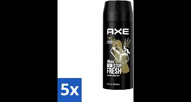 5 x Axe - Deodorant Bodyspray - 48hrs Fresh - Gold - Oud Wood & Fresh Vanilla - 150 ml - 48 Uur Geurbeleid - Deodorant Bodyspray - Oud Hout Geur - Donker Vanille - Geurbestrijdende Zinktechnologie