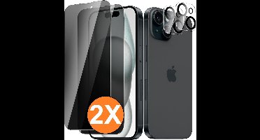 Privacy screenprotector Geschikt voor iPhone 15 screenprotector Privacy Met iPhone 15 camera lens - Complete bescherming voor iPhone 15 scherm en camera in één set - 2X