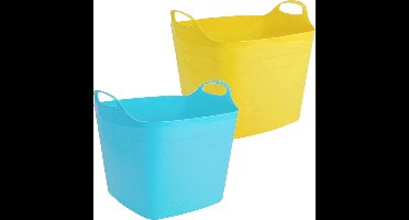 Combieset van 2x stuks kunststof flexibele emmers/wasmanden/kuipen 40 liter in het geel/blauw 42 x 42 cm