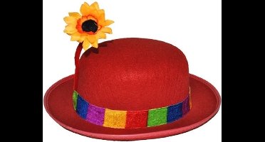 Funny Fashion Clowns carnaval verkleed hoedje - rood - met bloem - voor volwassenen